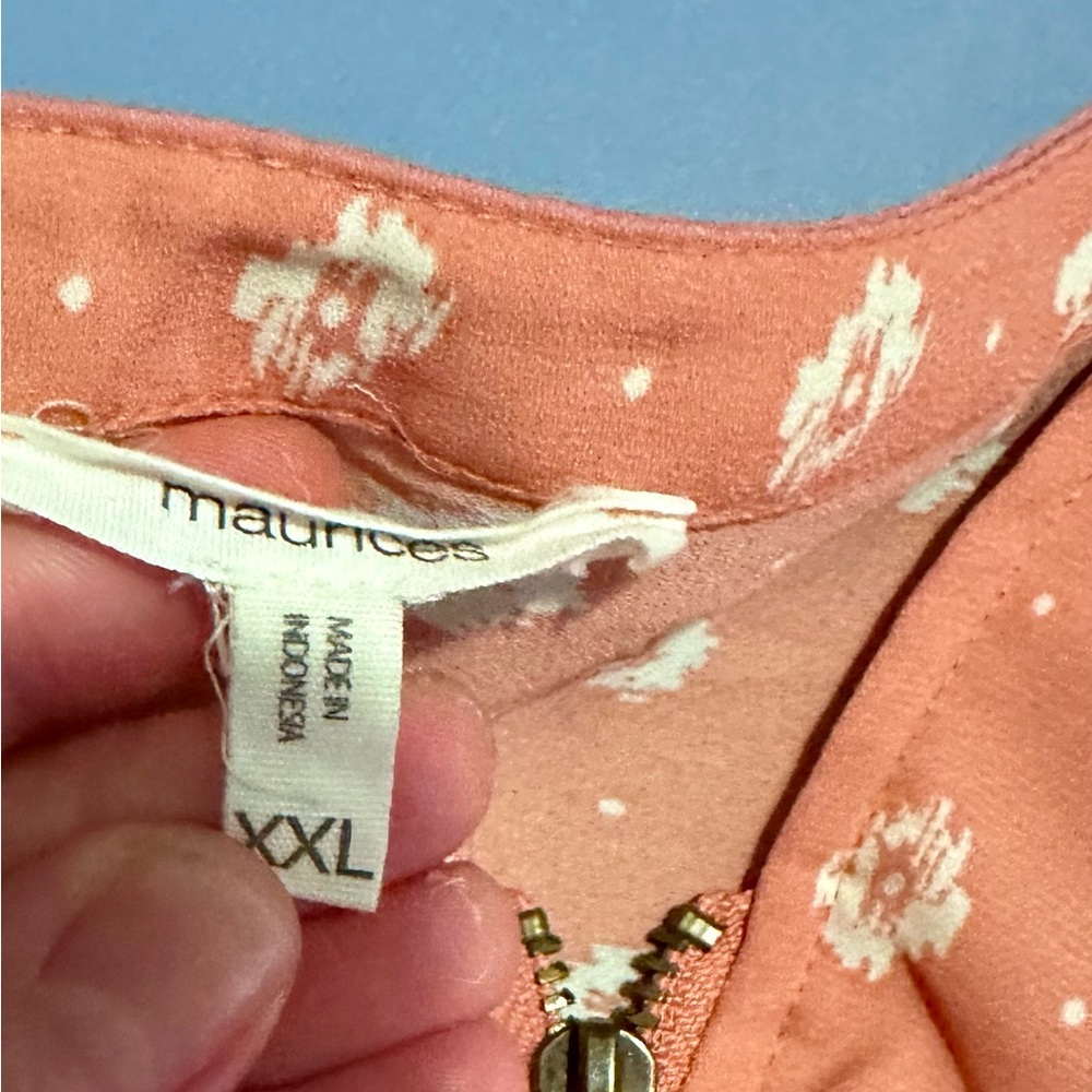 Coral Boho Print Zip Blouse - Picture 9 of 12